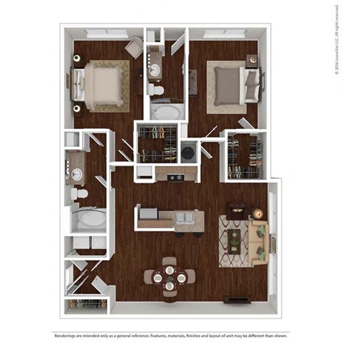 Floor plan for 2 beds, 2 baths, 1173 sqft